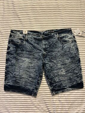 Essentials Washed Crinkle Blue Denim Shorts
